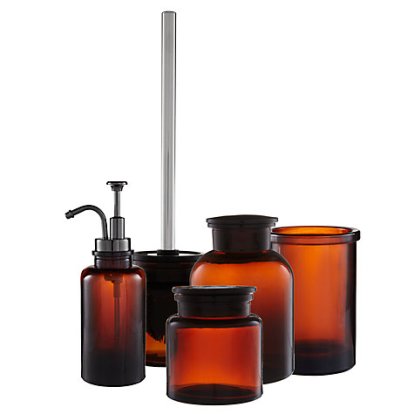 Amber Glass Bathroom Accessories: Toothbrush Holder, Storage Jars, Soap Dispenser and Toilet Brush, starts from £5 - John Lewis