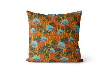 The Curious Department - Coral Odyssey velvet cushion in Orange, £110